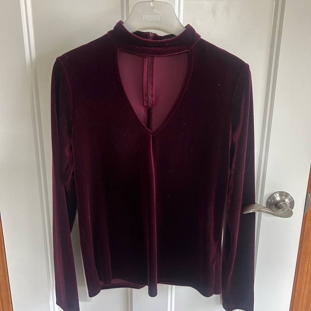 HARLOWE & GRAHAM Mock-Neck Red Velvet Top Size M